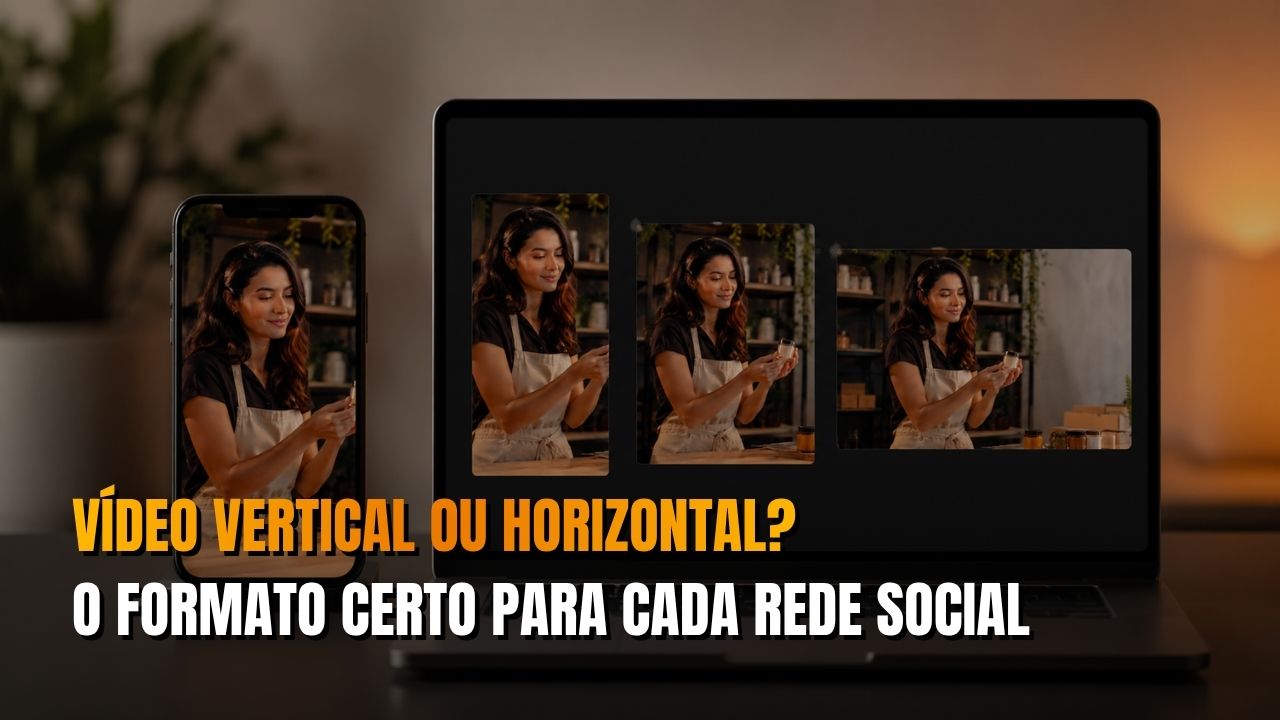 Comparação de formatos de vídeo vertical, quadrado e horizontal para redes sociais