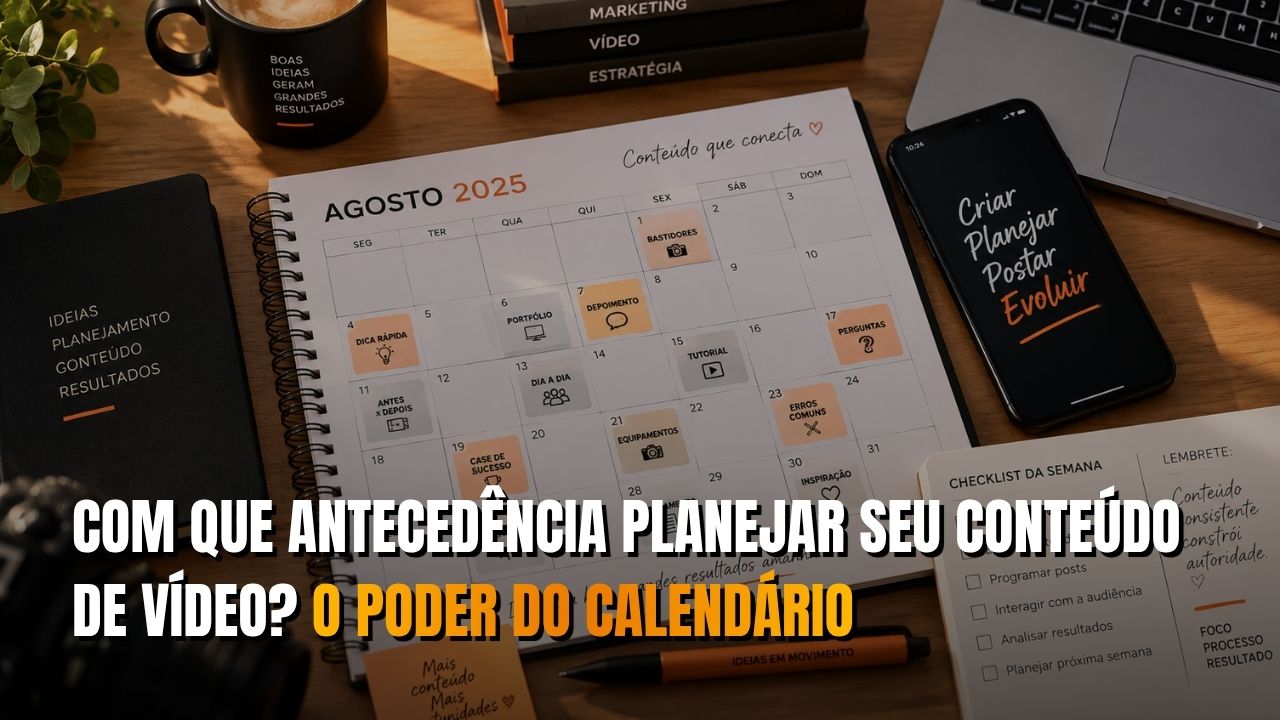 Calendário de conteúdo de vídeo planejado com antecedência
